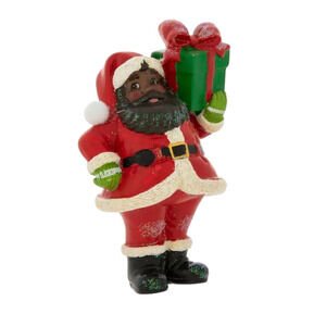 Black Santa Christmas Tree Ornament Gift Box Red Bow 4.5 in New